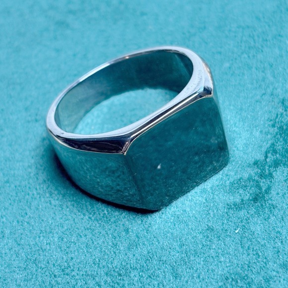 Unbranded Other - Mens Silver Square Signet Ring Polished Metal Minimalist Pinky Ring Size 12